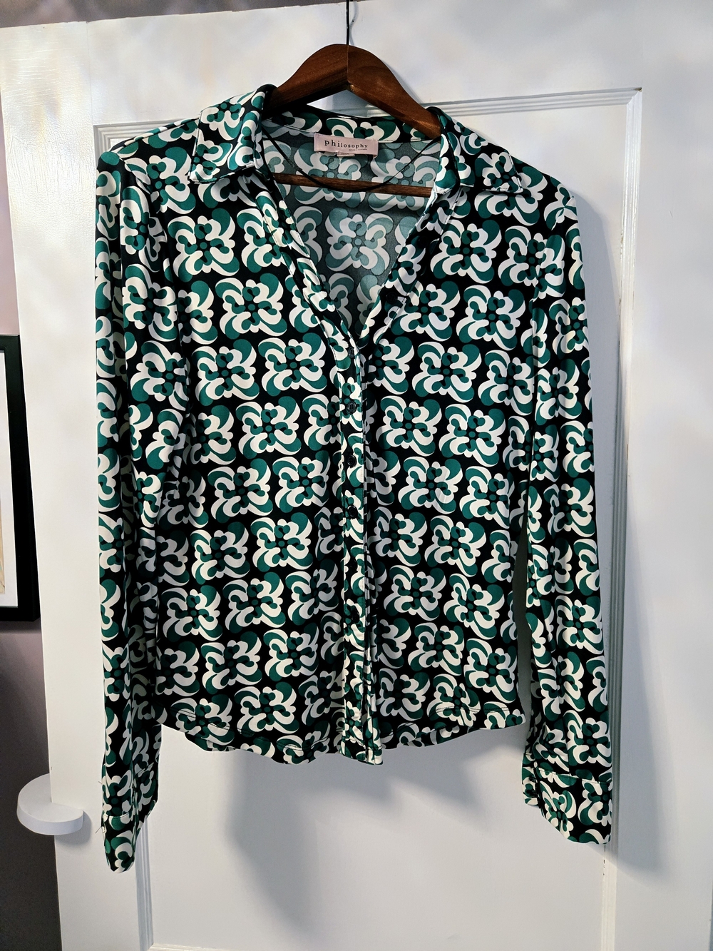 Philosophy Green & White Retro Geometric Button-Down Shirt